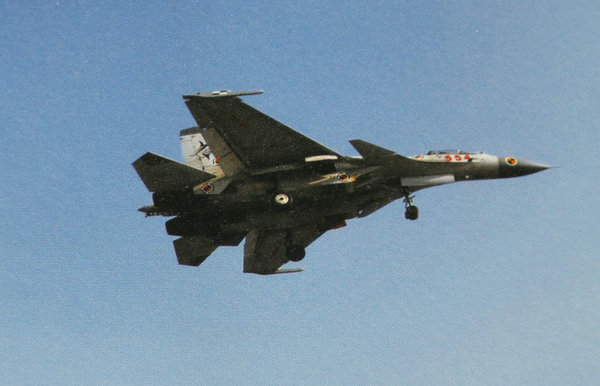 資料圖：殲-15艦載機(jī)的垂直尾翼涂裝有鯊魚標(biāo)志。